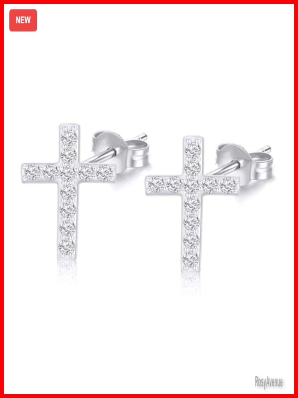 Natural Diamond Cross Stud Earrings Sterling Silver 0.18 Carat